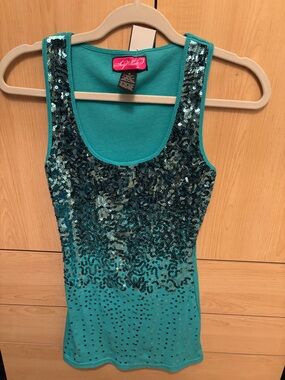 Say What? Turquoise Blue Sequin Tank